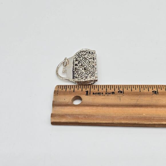 Vintage Purse Locket Charm Floral Filigree Silver-Tone Magnetic Open and Close - Picture 4 of 4